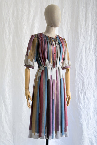 1970s Paint Stroke Print Dress