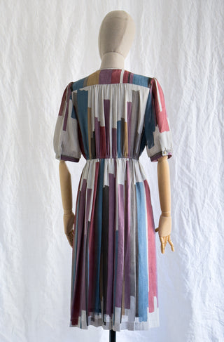 1970s Paint Stroke Print Dress