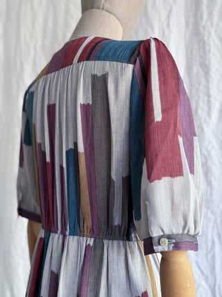 1970s Paint Stroke Print Dress