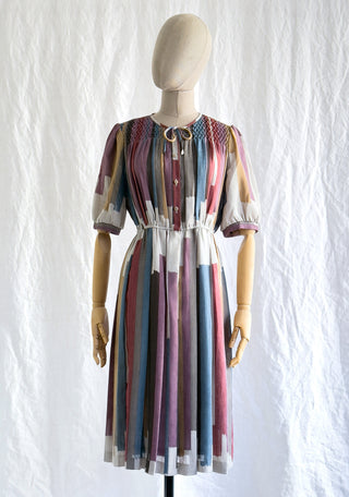 1970s Paint Stroke Print Dress