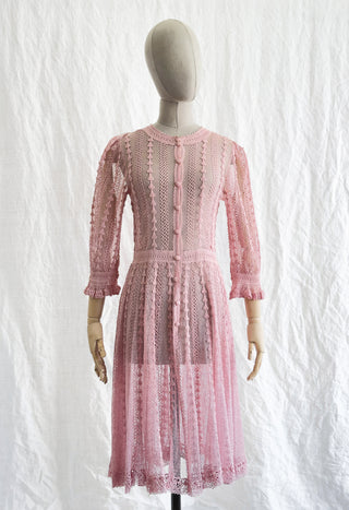 1970s Pink Crochet Dress