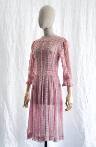 1970s Pink Crochet Dress