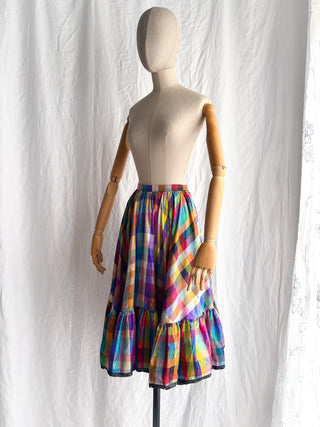 1980s Rainbow Plaid Silk Skirt
