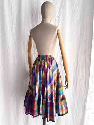1980s Rainbow Plaid Silk Skirt