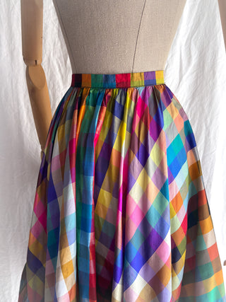 1980s Rainbow Plaid Silk Skirt