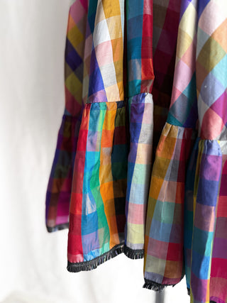 1980s Rainbow Plaid Silk Skirt