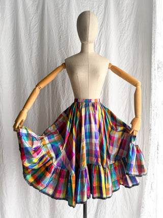 1980s Rainbow Plaid Silk Skirt