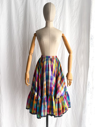 1980s Rainbow Plaid Silk Skirt