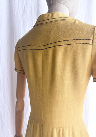 1970s Anne Valone Paris Mustard Yellow Dress