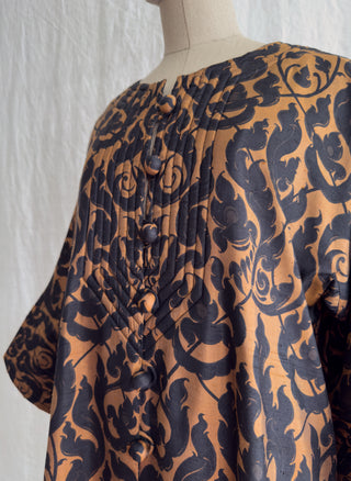 1970s Balmain Printed Thai Silk Caftan Dress |