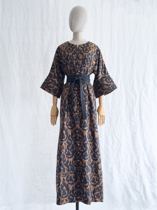 1970s Balmain Printed Thai Silk Caftan Dress |