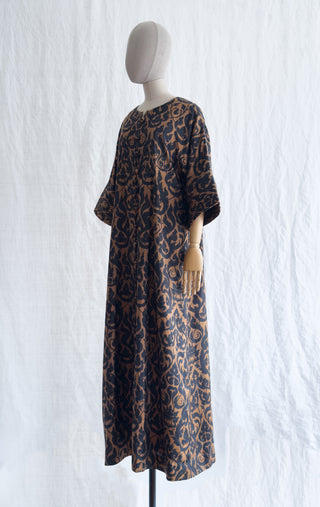 1970s Balmain Printed Thai Silk Caftan Dress |