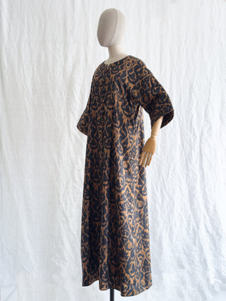 1970s Balmain Printed Thai Silk Caftan Dress |