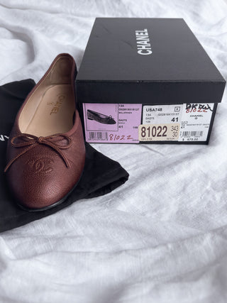 Pre-Fall 2013 Brown Pebbled Leather CC Ballerina Flats - 41