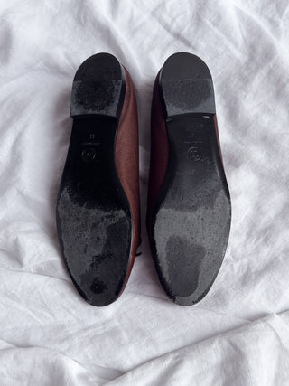 Pre-Fall 2013 Brown Pebbled Leather CC Ballerina Flats - 41