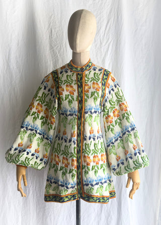 1970s Clutch Cargo Balloon Sleeve Knit Cardigan Sweater