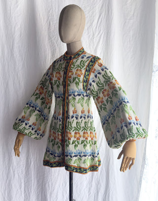 1970s Clutch Cargo Balloon Sleeve Knit Cardigan Sweater
