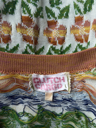 1970s Clutch Cargo Balloon Sleeve Knit Cardigan Sweater