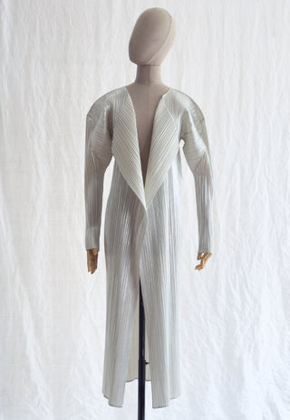 Limited Edition Micro-pleated Metallic Silver Long Cardigan Jacket