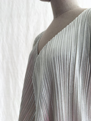 Limited Edition Micro-pleated Metallic Silver Long Cardigan Jacket