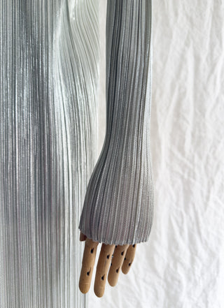 Limited Edition Micro-pleated Metallic Silver Long Cardigan Jacket
