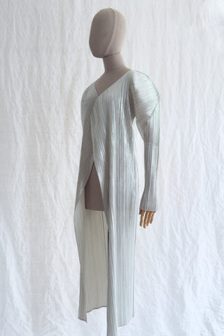 Limited Edition Micro-pleated Metallic Silver Long Cardigan Jacket