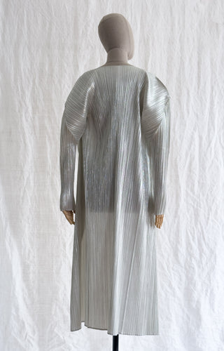 Limited Edition Micro-pleated Metallic Silver Long Cardigan Jacket