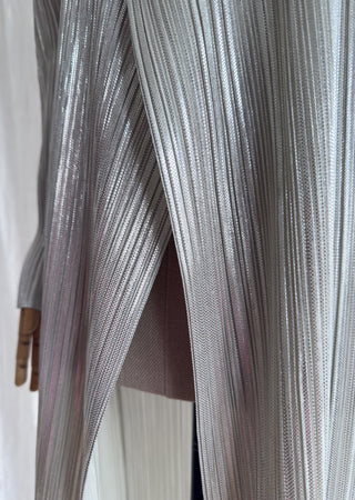 Limited Edition Micro-pleated Metallic Silver Long Cardigan Jacket