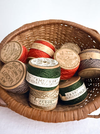 Vintage Basket of Antique Crochet & Knitting Silk