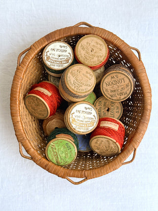 Vintage Basket of Antique Crochet & Knitting Silk