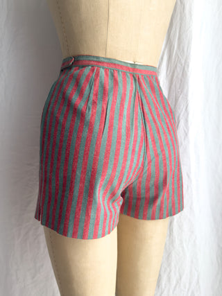 Back view of the 1940s French cotton shorts highlighting the fit and rear construction.