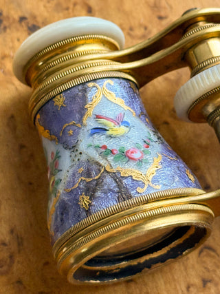 Antique French Lemaire Floral & Bird Enamel Opera Glasses