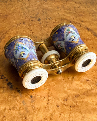 Antique French Lemaire Floral & Bird Enamel Opera Glasses