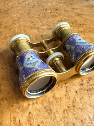 Antique French Lemaire Floral & Bird Enamel Opera Glasses