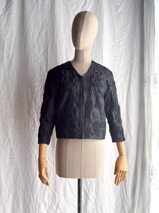 Front view of a rare 1980s Franck Joseph Bastille Paris statement jacket featuring a large embroidered lobster design.