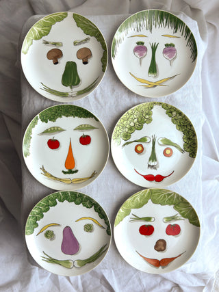 1970s Vegetable Face Salad Plates - Set of 6