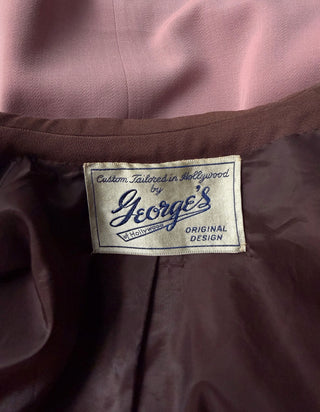 Close-up of the authentic vintage woven label reading George's of Hollywood Original Design  inside the 1940s jacket.